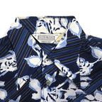 Sears 70年代 カナダ製 ロングカラー 総柄シャツ ポリシャツ L ネイビー 花柄 衿芯 CHEMISE SPORT