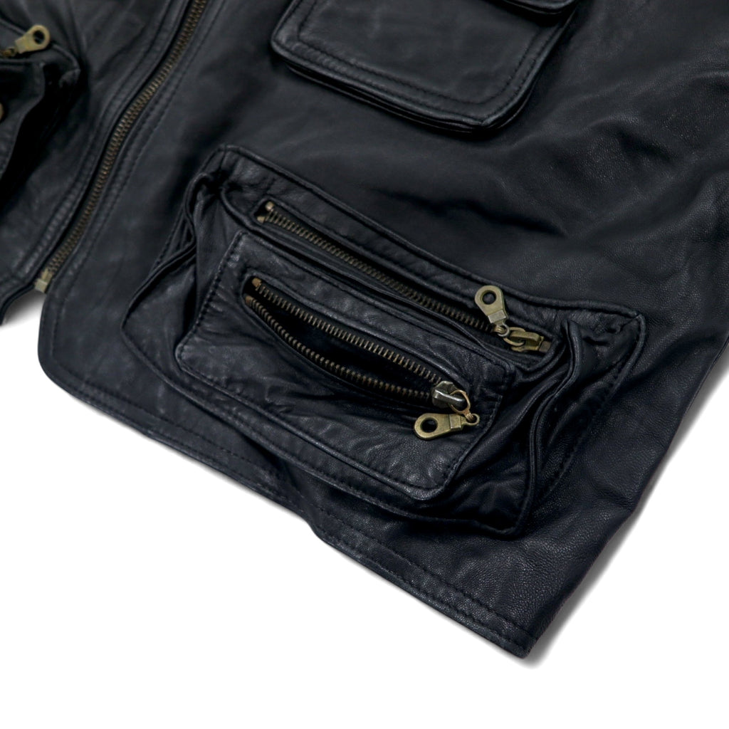 Vintage Leather Hunting Vest Utility Leather Hunting Vest L Black Zip Up