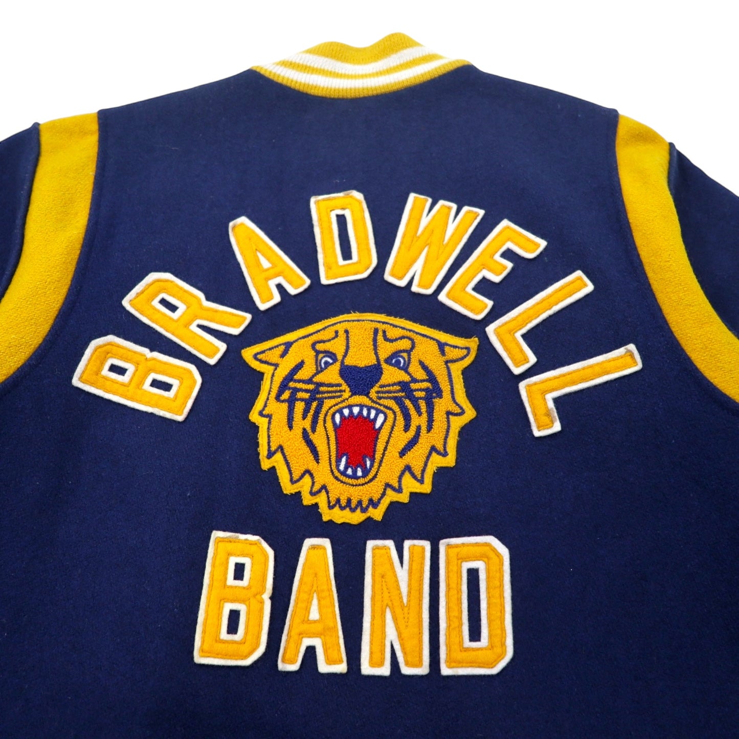 80年代 Fordham スタジャン アワードジャケット XL ネイビー ウール BRADWELL BAND 虎