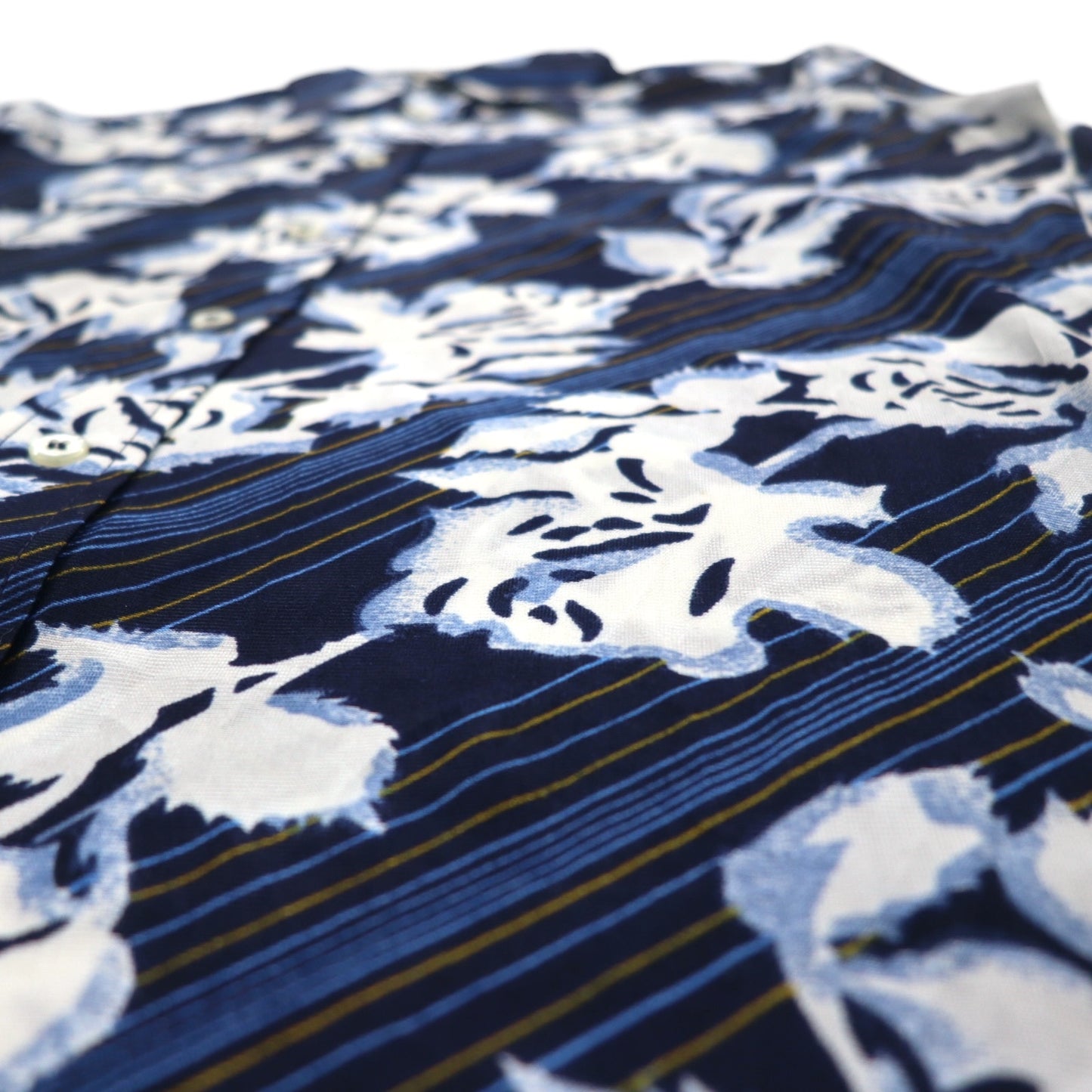 Sears 70s Made in Canada Long Collar Print Shirt Poly Shirt L Navy Floral Collar Stuffer CHEMISE SPORT