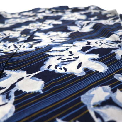 Sears 70s Made in Canada Long Collar Print Shirt Poly Shirt L Navy Floral Collar Stuffer CHEMISE SPORT