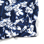 Sears 70年代 カナダ製 ロングカラー 総柄シャツ ポリシャツ L ネイビー 花柄 衿芯 CHEMISE SPORT