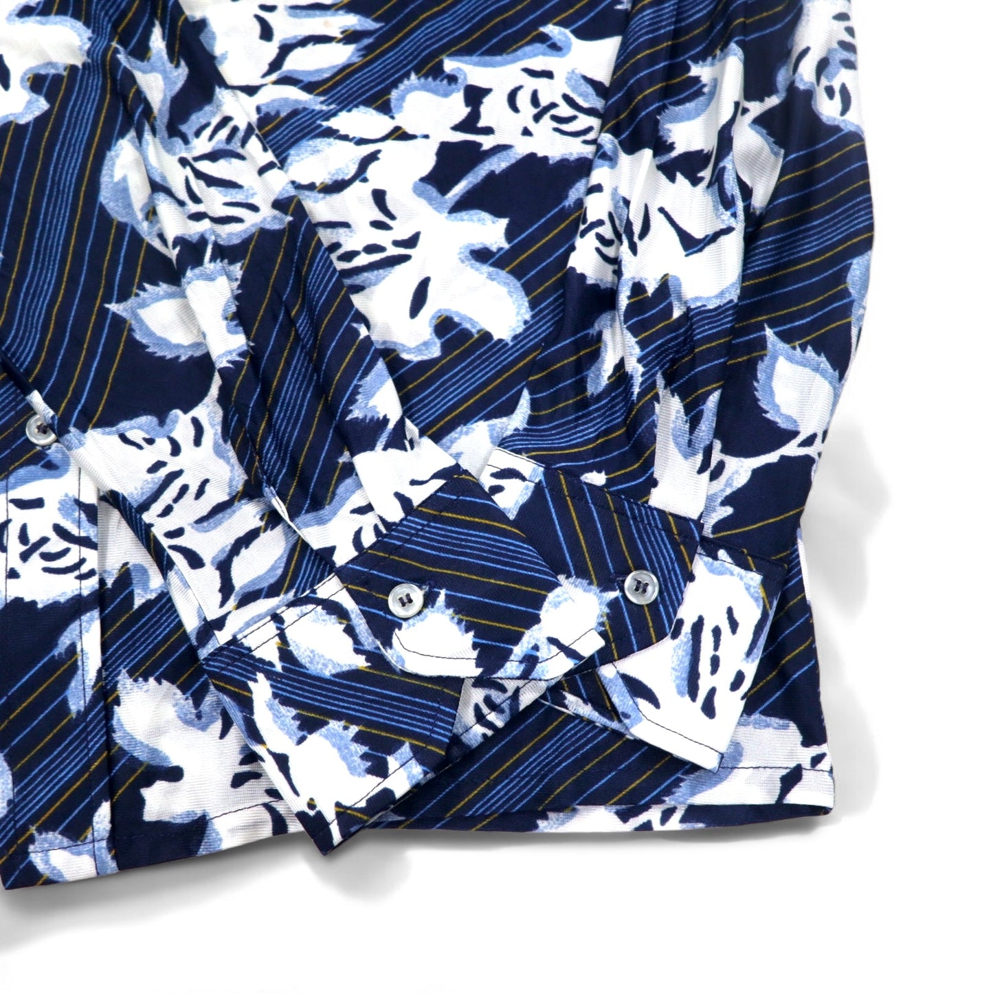 Sears 70s Made in Canada Long Collar Print Shirt Poly Shirt L Navy Floral Collar Stuffer CHEMISE SPORT