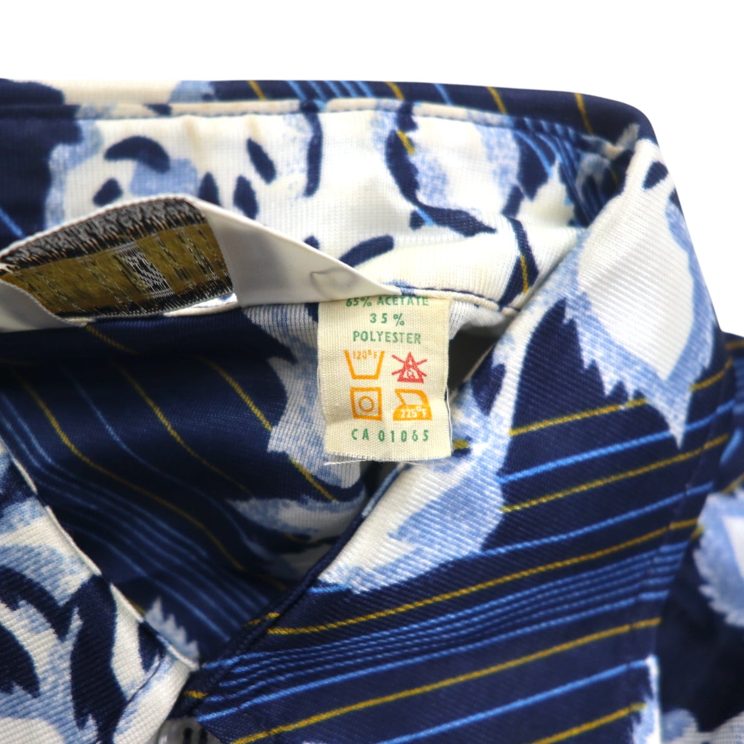 Sears 70s Made in Canada Long Collar Print Shirt Poly Shirt L Navy Floral Collar Stuffer CHEMISE SPORT