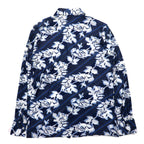 Sears 70年代 カナダ製 ロングカラー 総柄シャツ ポリシャツ L ネイビー 花柄 衿芯 CHEMISE SPORT
