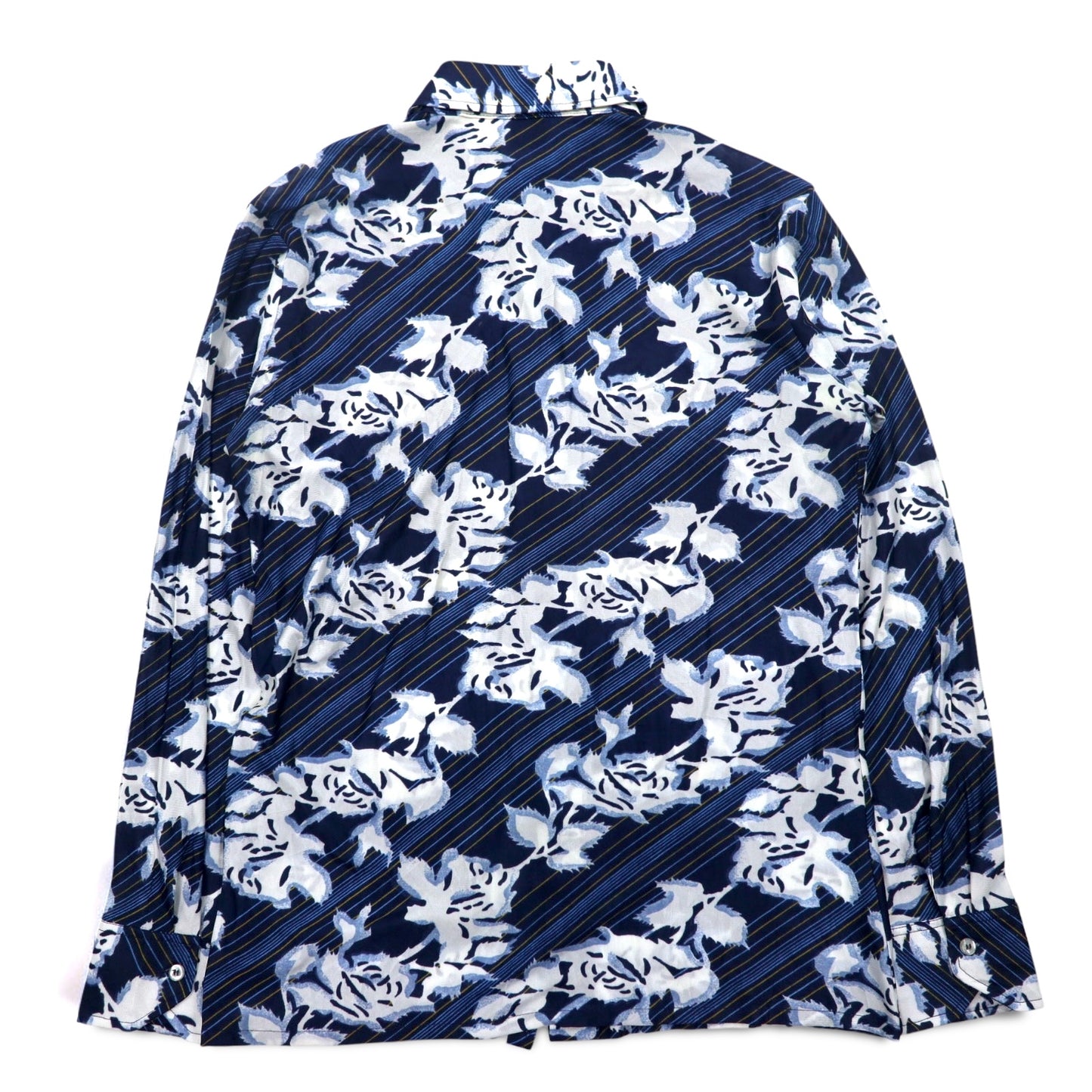 Sears 70s Made in Canada Long Collar Print Shirt Poly Shirt L Navy Floral Collar Stuffer CHEMISE SPORT