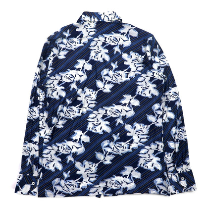 Sears 70s Made in Canada Long Collar Print Shirt Poly Shirt L Navy Floral Collar Stuffer CHEMISE SPORT