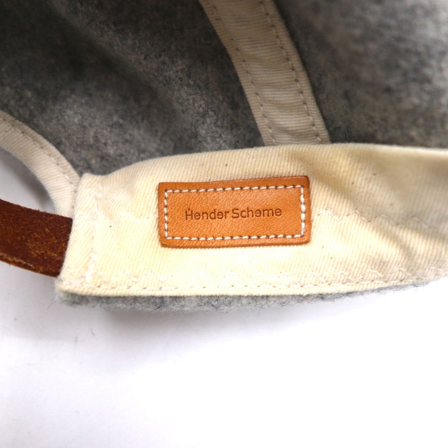 Hender Scheme キャップ 2 tone wool cap FREE グレー 豚革 レザー 日本製