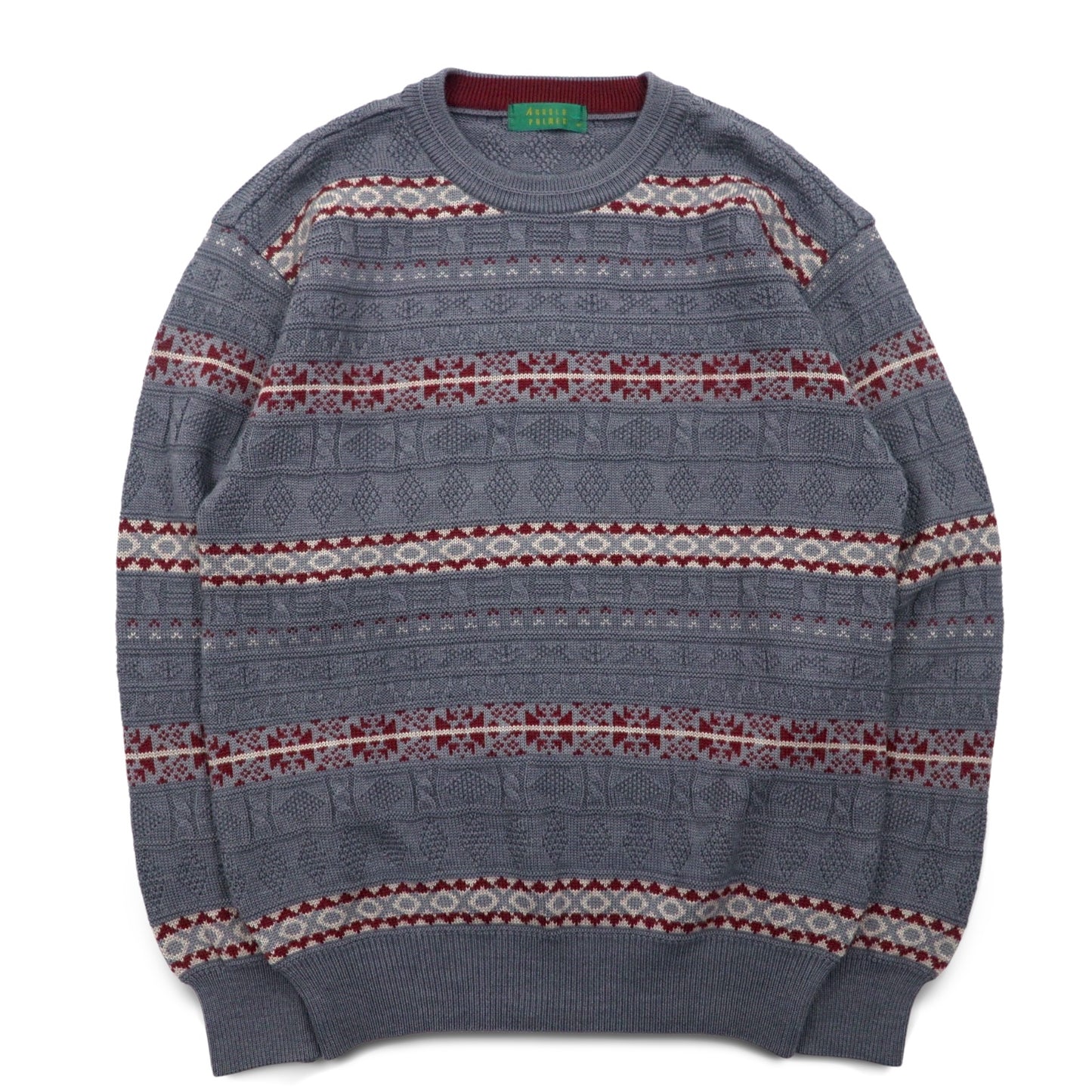 ARNOLD PALMER 90年代 ジャガード ニット ノルディック セーター M グレー ボーダー 総柄 日本製