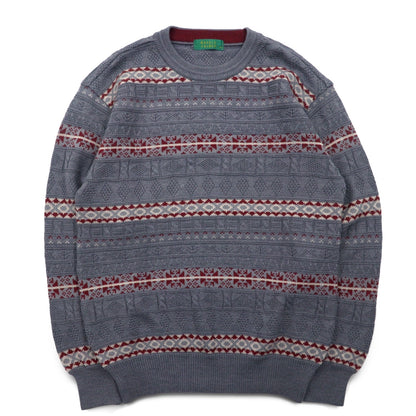 ARNOLD PALMER 90年代 ジャガード ニット ノルディック セーター M グレー ボーダー 総柄 日本製