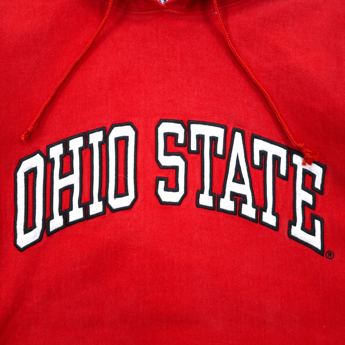 90s STEVE &amp; BARRY'S Reverse Weave Pullover Hoodie L Red College OHIO STATE Arch Logo