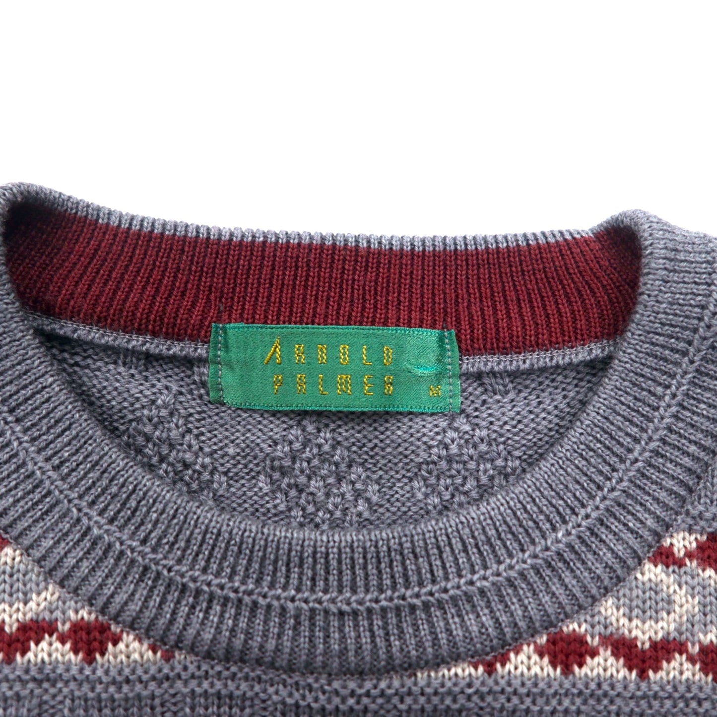 ARNOLD PALMER 90年代 ジャガード ニット ノルディック セーター M グレー ボーダー 総柄 日本製