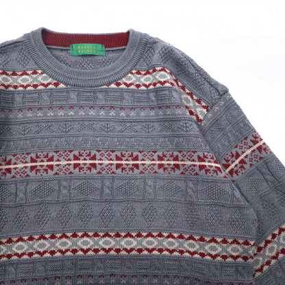 ARNOLD PALMER 90年代 ジャガード ニット ノルディック セーター M グレー ボーダー 総柄 日本製