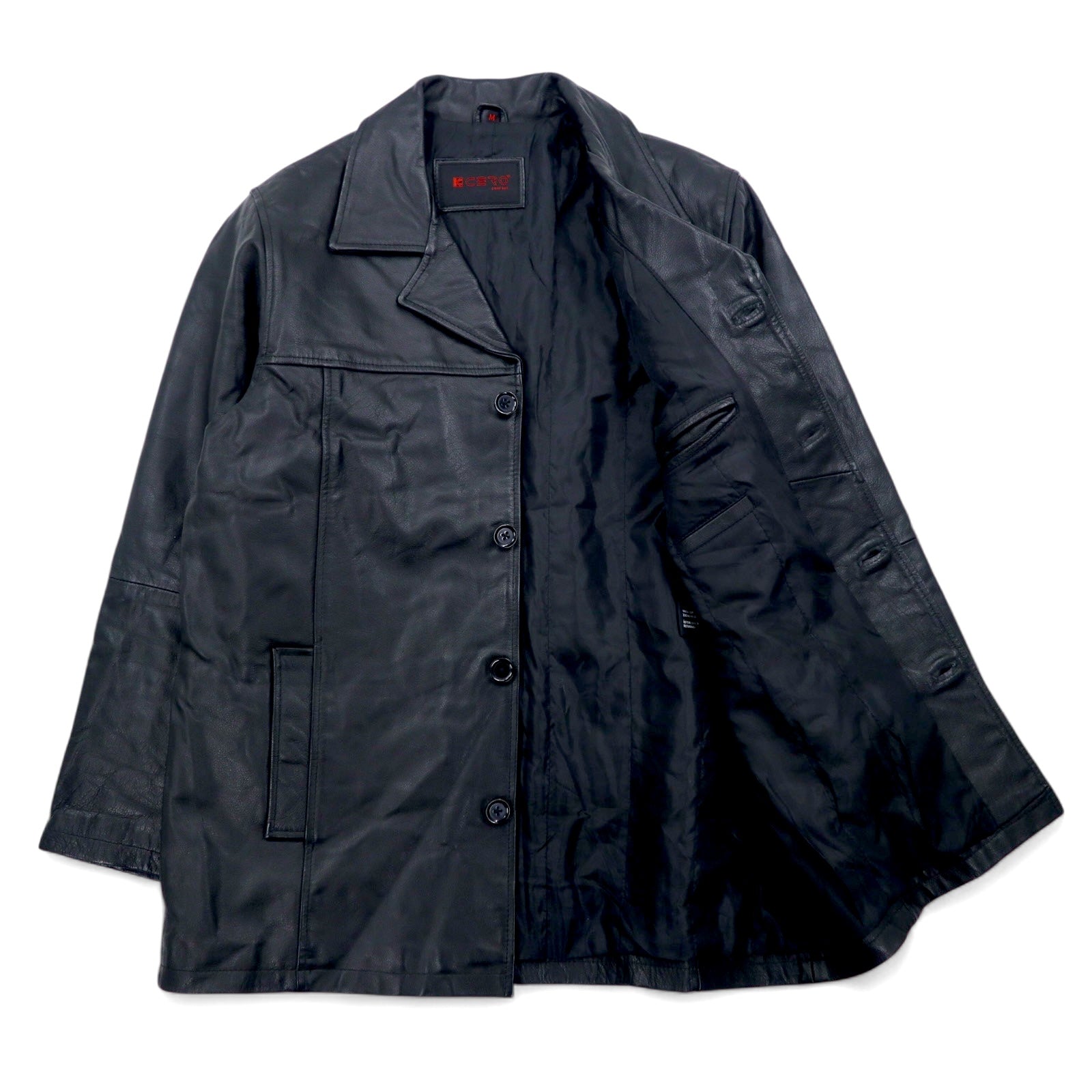 KCERO COMFORT 90s Leather Jacket Car Coat M Black Leather
