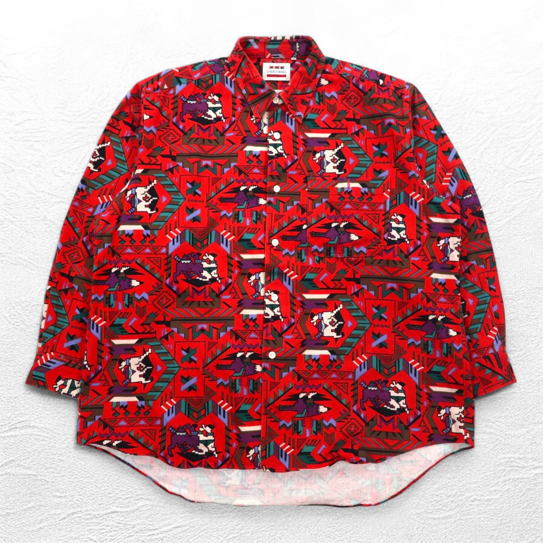 Vintage Japan Made Retro Shirt CALICO BALL Native American Print Shirt FREE Red Made in Japan