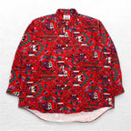 Vintage Japan Made Retro Shirt CALICO BALL Native American Print Shirt FREE Red Made in Japan