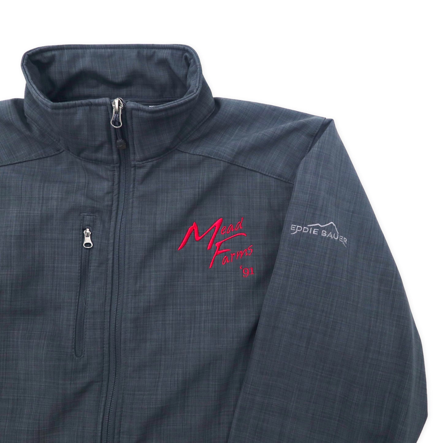 EDDIE BAUER FLEECE Lining Soft Shell Jacket M Gray Polyester US Company  MEAD FARMS 91 Embroidery