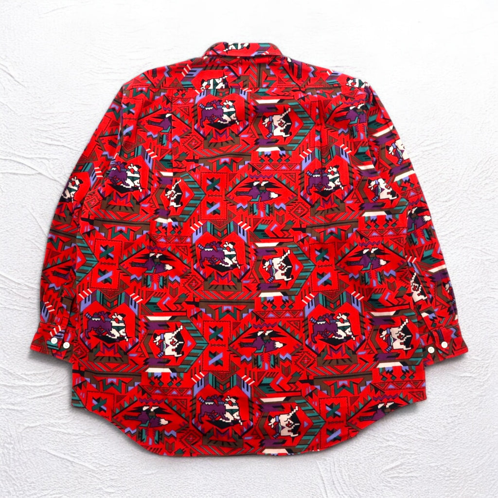 Vintage Japan Made Retro Shirt CALICO BALL Native American Print Shirt FREE Red Made in Japan