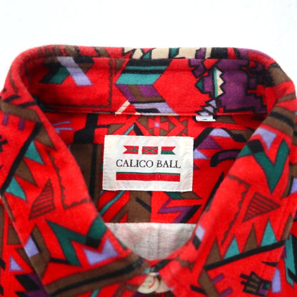 Vintage Japan Made Retro Shirt CALICO BALL ネイティブ柄 シャツ FREE レッド 日本製