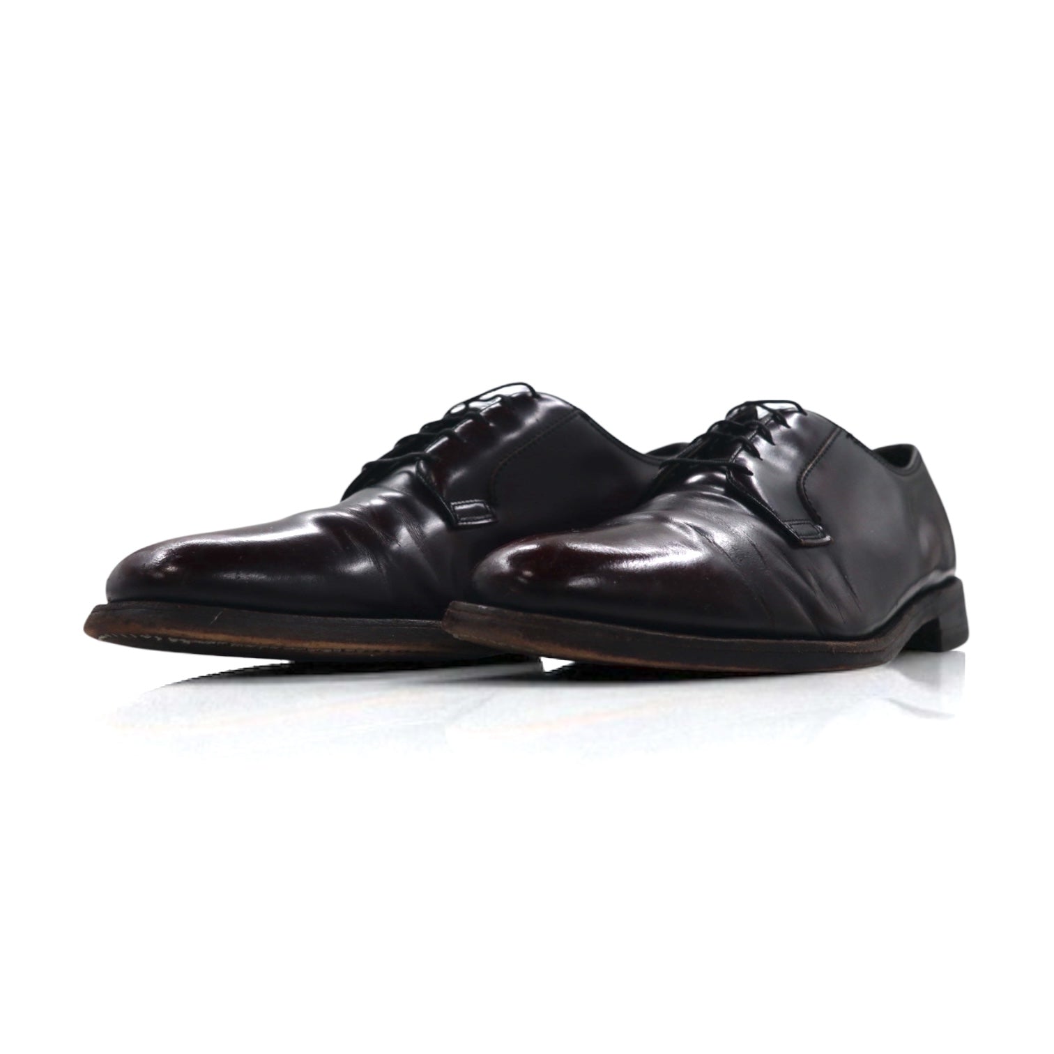 THE FLORSHEIM SHOE 1980s Plain-Toe Derby Dress Shoes, Size 29cm, Bordeaux Leather, 30834