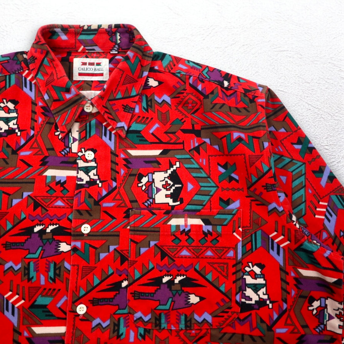 Vintage Japan Made Retro Shirt CALICO BALL Native American Print Shirt FREE Red Made in Japan