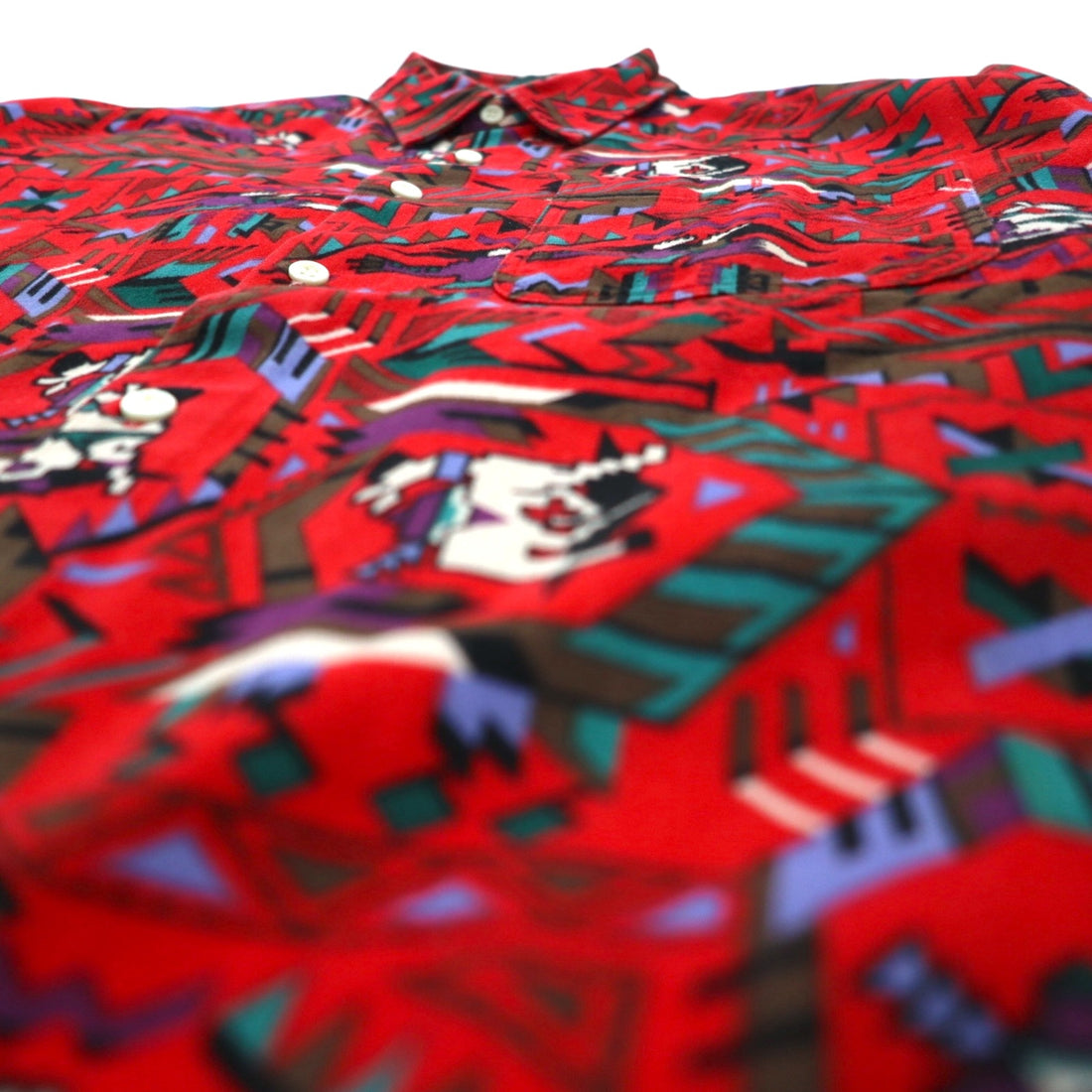 Vintage Japan Made Retro Shirt CALICO BALL Native American Print Shirt FREE Red Made in Japan