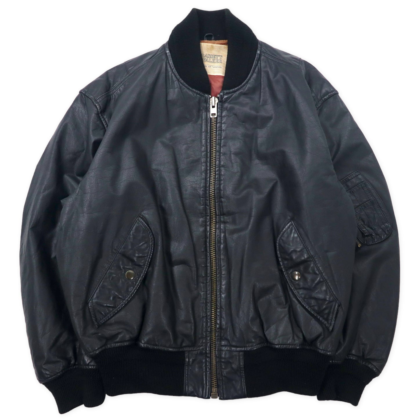 Bassett Walker Ma-1 Leather Flight Jacket Bomber Jacket XL Black