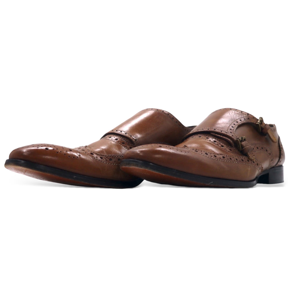 GIORGIO BRUTINI Double Monk Strap Wingtip Dress Shoes 28cm Brown Leather Medallion 248764-1