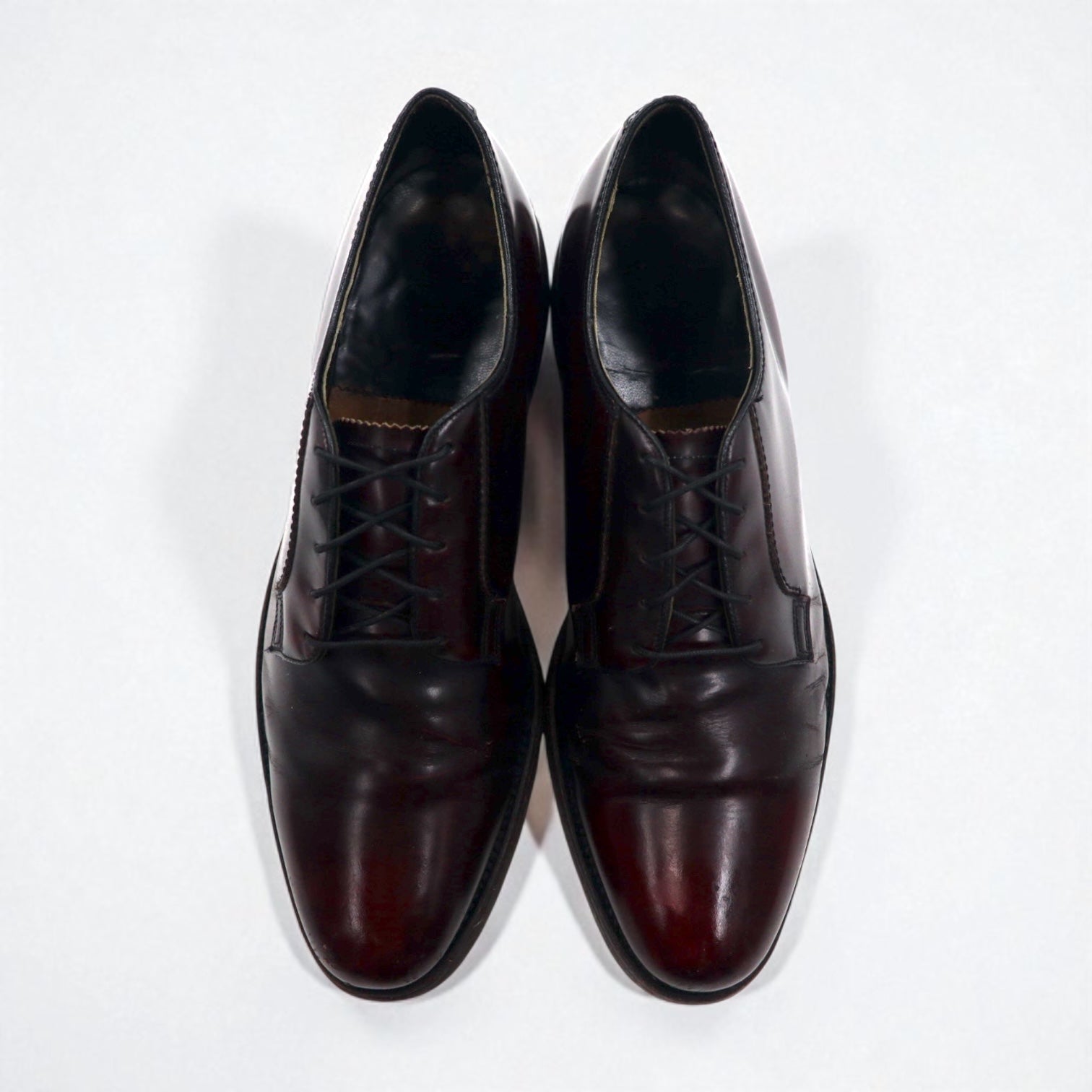 THE FLORSHEIM SHOE 1980s Plain-Toe Derby Dress Shoes, Size 29cm, Bordeaux Leather, 30834