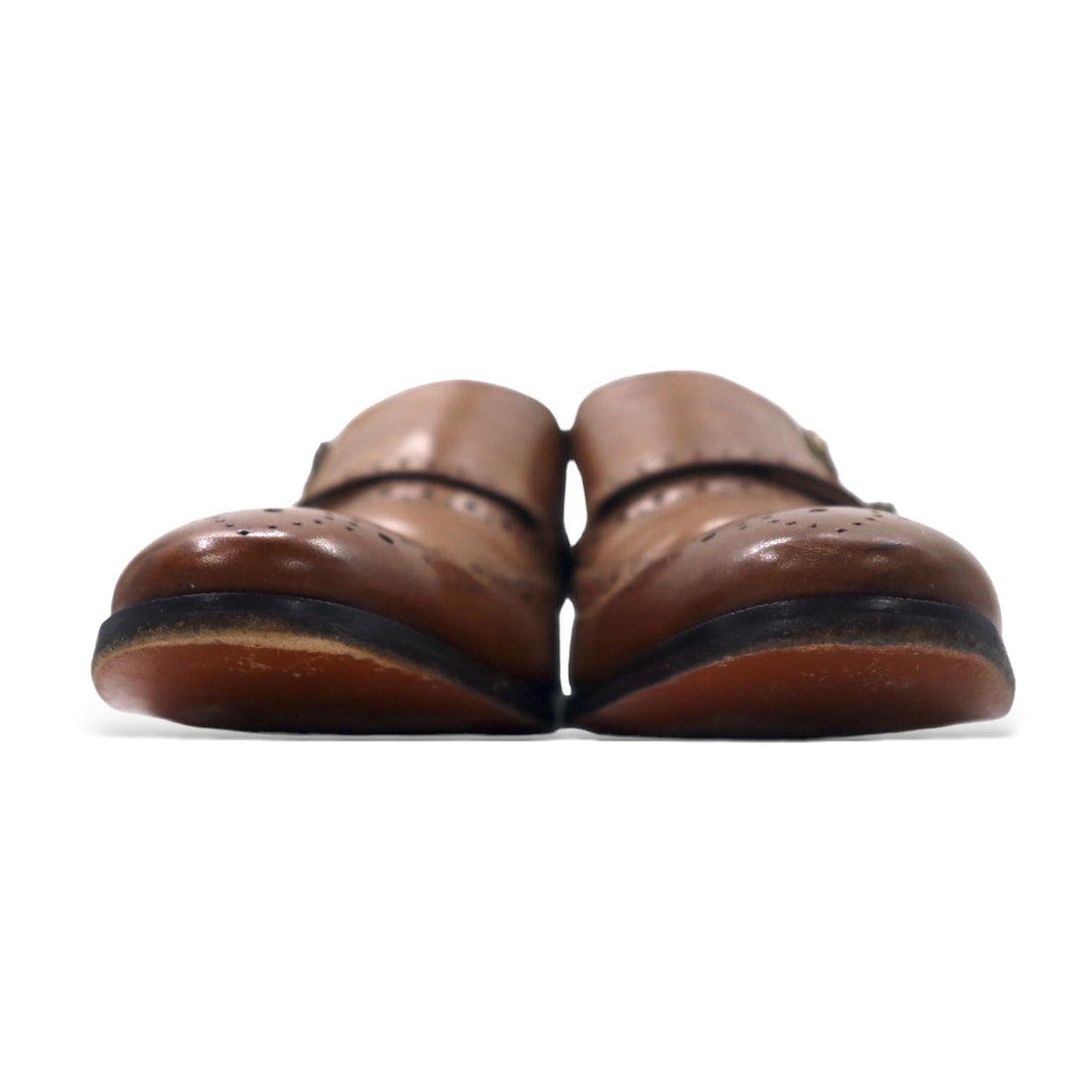 GIORGIO BRUTINI Double Monk Strap Wingtip Dress Shoes 28cm Brown Leather Medallion 248764-1