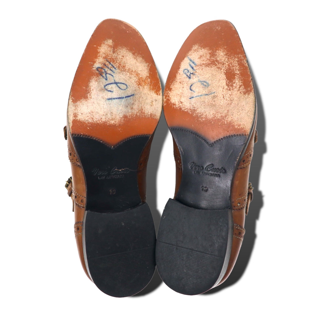 GIORGIO BRUTINI Double Monk Strap Wingtip Dress Shoes 28cm Brown Leather Medallion 248764-1