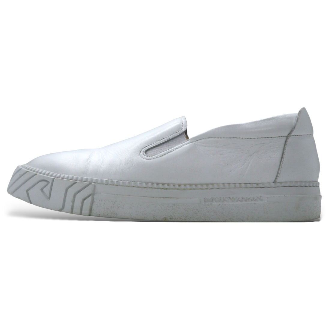 日本然リトテ-古着オンライン-EMPORIO ARMANI ハンガリー製 レザー スリッポン スニーカー 28cm ホワイト EXTRA LIGHT F282-EMPORIO ARMANI Hungary Made Leather Slip-on Sneakers US10 White EXTRA LIGHT F282