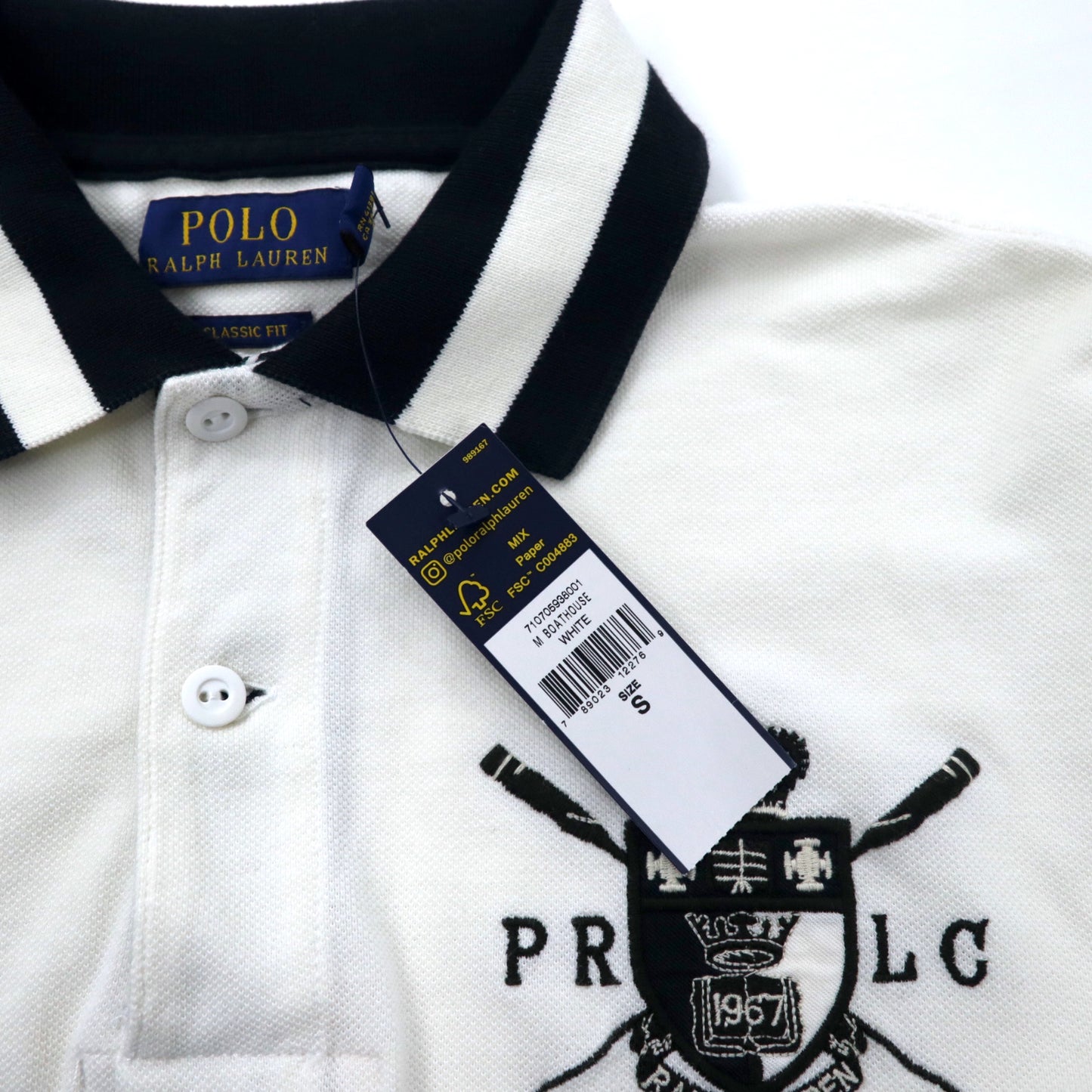 POLO RALPH LAUREN ポロシャツ S ホワイト コットン CLASSIC FIT エンブレムロゴ刺繍 BOATHOUSE 未使用品