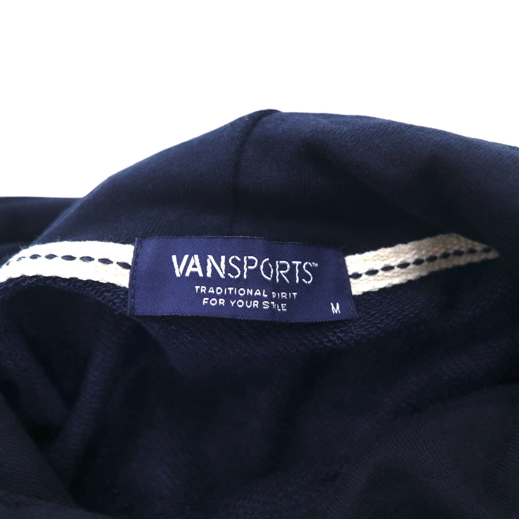VAN SPORTS Pullover Hoodie M Navy Cotton Logo Print