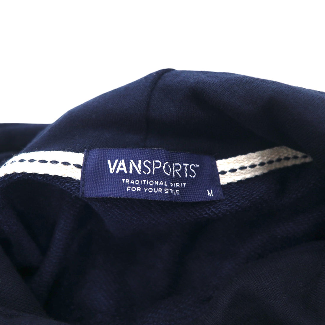 VAN SPORTS Pullover Hoodie M Navy Cotton Logo Print