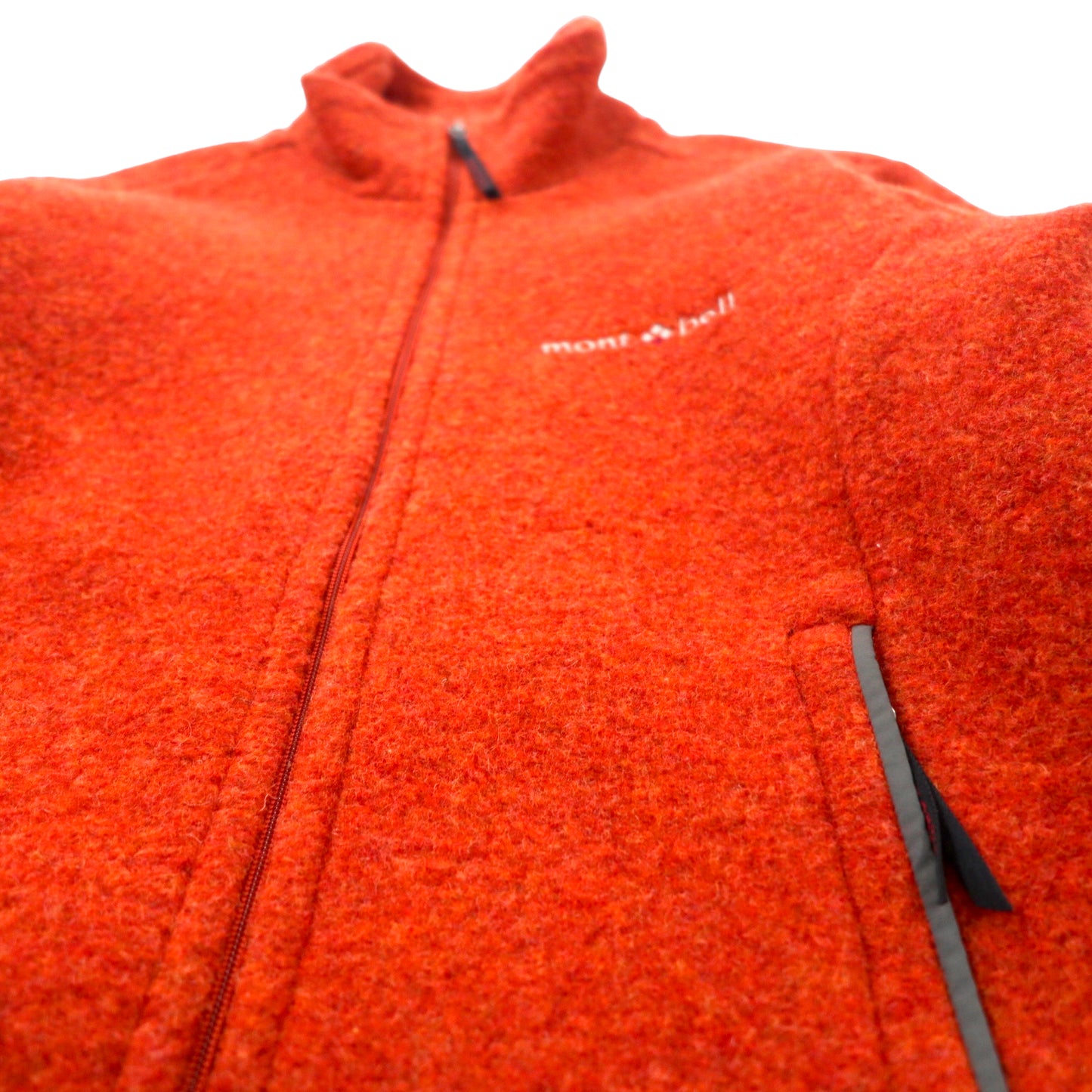 mont-bell クリマリッチウール ライニングジャケット M オレンジ ウール CLIMA WOOL ワンポイントロゴ刺繍 1106390