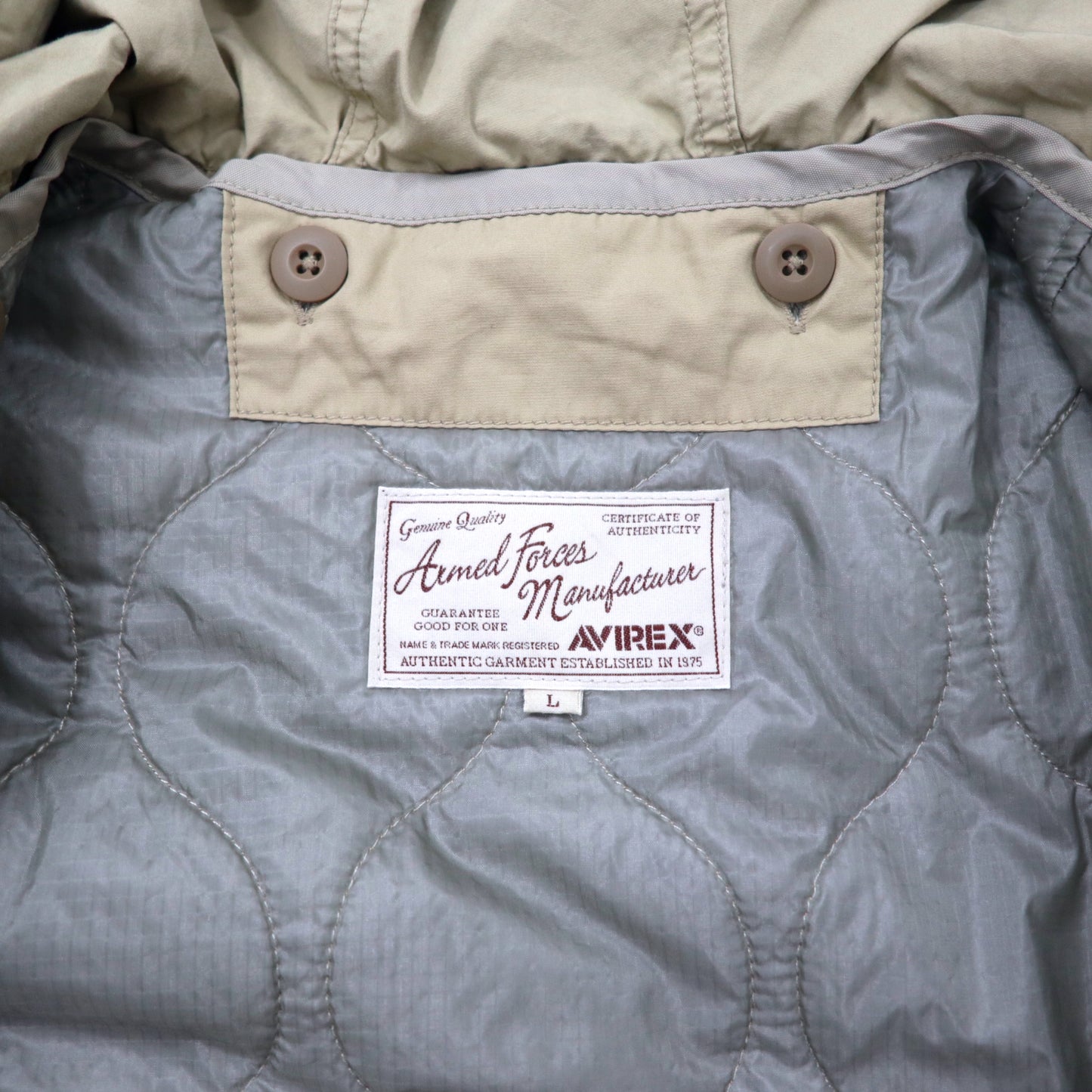 AVIREX M-51 MOD PARKA L Beige Cotton Military Quilted Liner