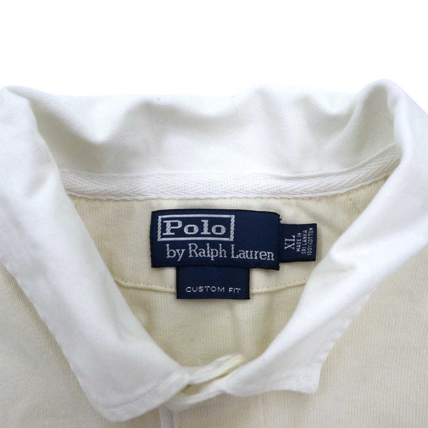 Polo by Ralph Lauren 90年代 ラガーシャツ XL ベージュ コットン CUSTOM FIT エルボーパッチ スモールポニー 刺繍 スリランカ製