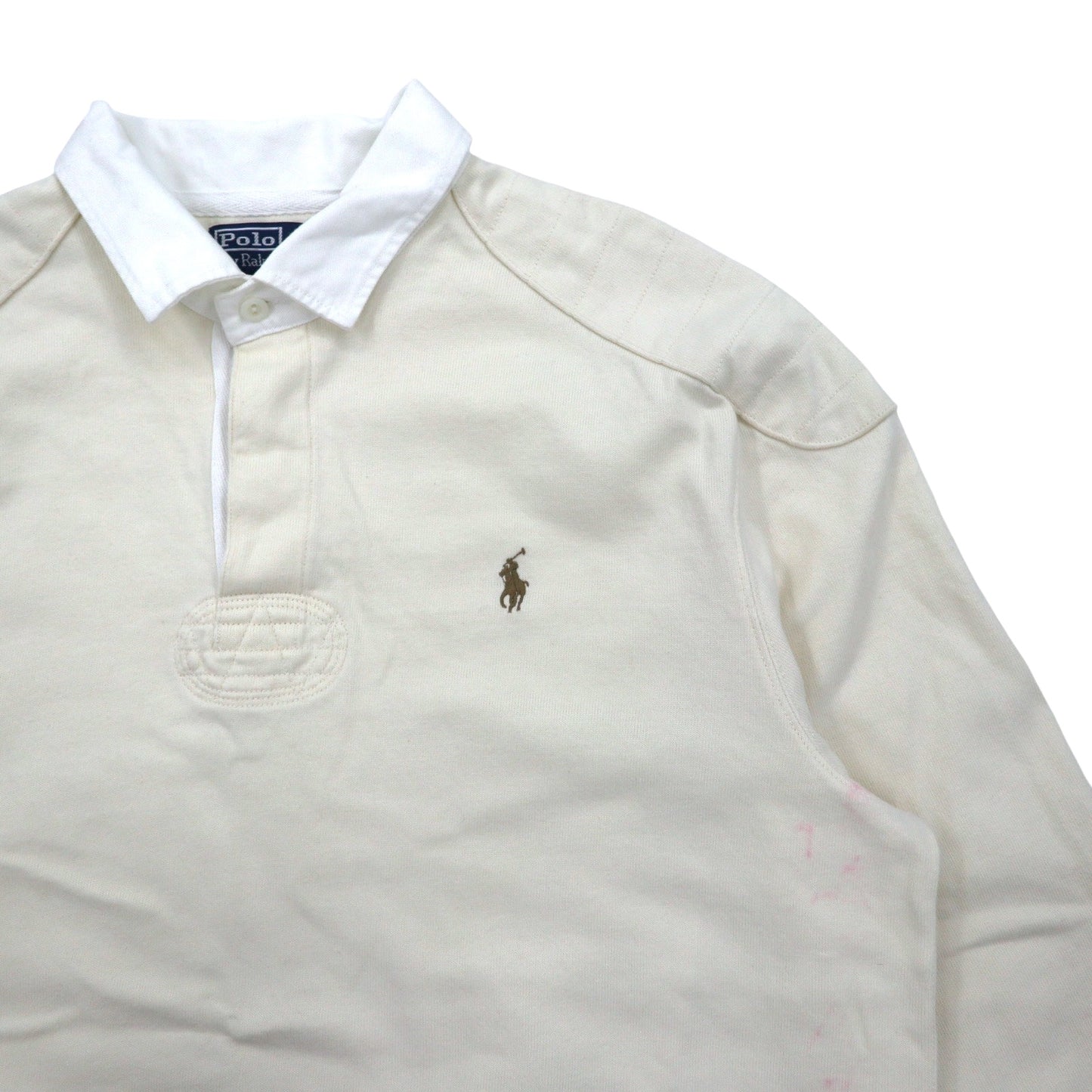 Polo by Ralph Lauren 90年代 ラガーシャツ XL ベージュ コットン CUSTOM FIT エルボーパッチ スモールポニー 刺繍 スリランカ製