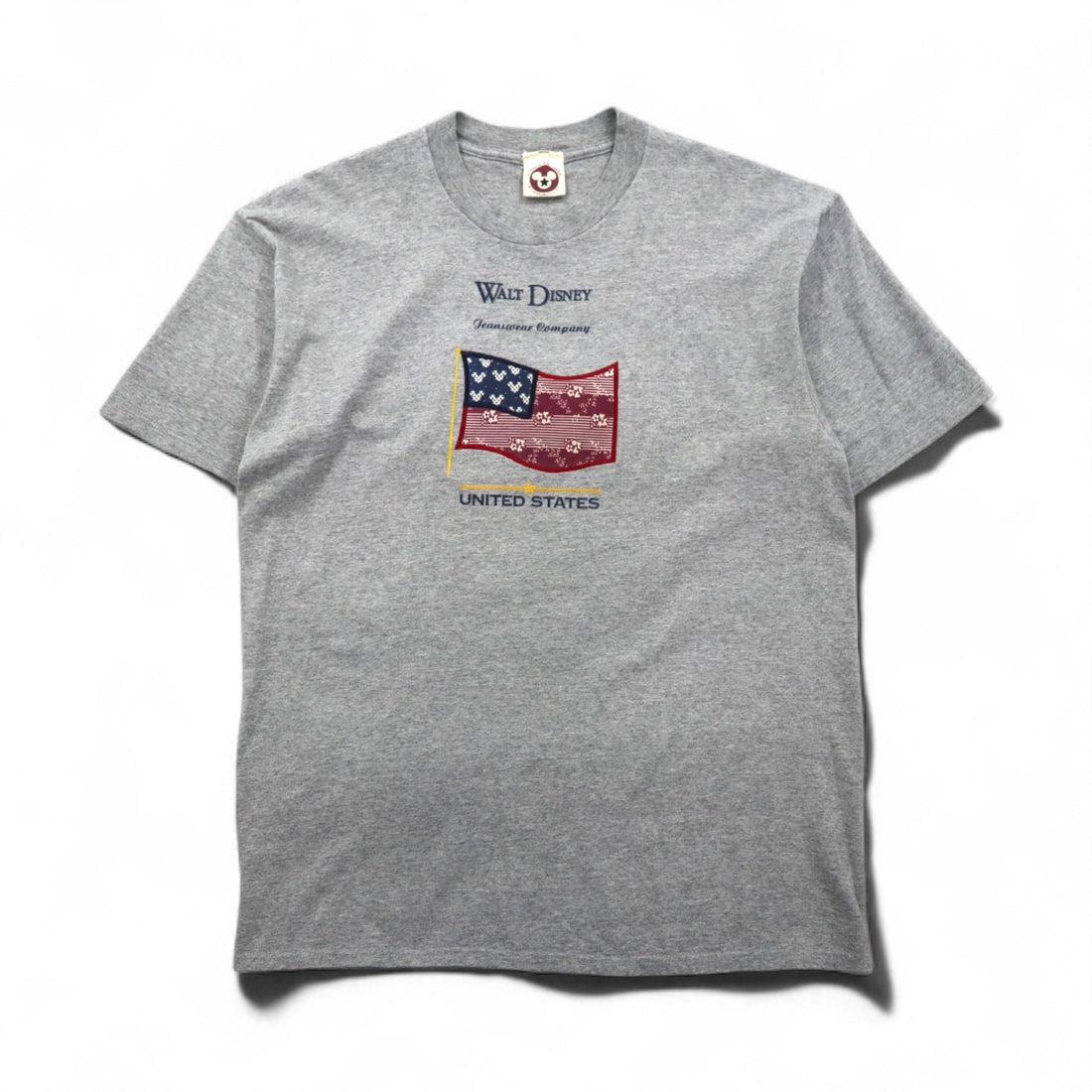 90年代 USA製 WALT DISNEY ディズニー ミッキーマウス キャラクター Tシャツ L グレー コットン 星条旗