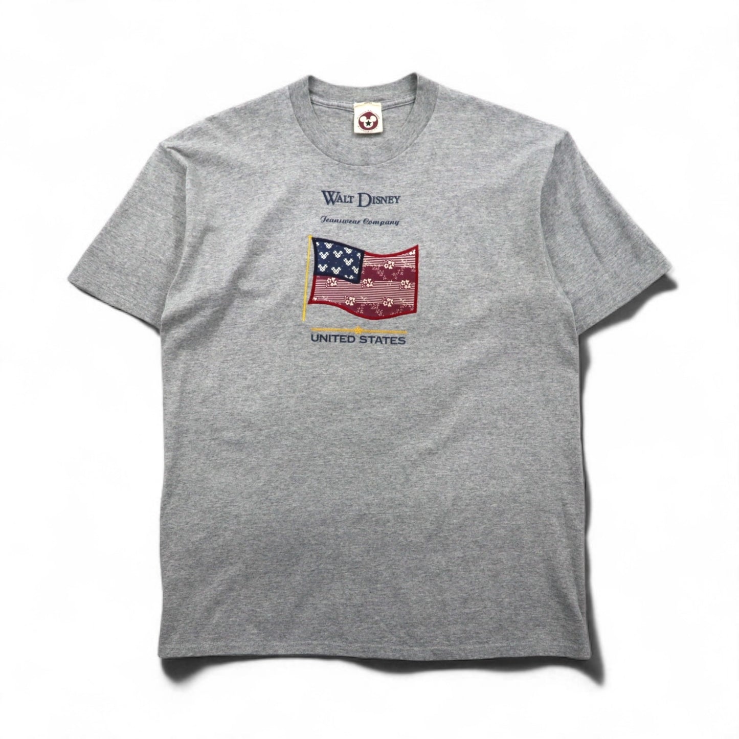 90年代 USA製 WALT DISNEY ディズニー ミッキーマウス キャラクター Tシャツ L グレー コットン 星条旗