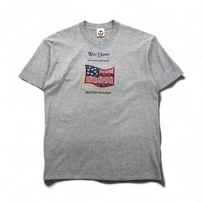 90年代 USA製 WALT DISNEY ディズニー ミッキーマウス キャラクター Tシャツ L グレー コットン 星条旗