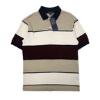 日本然リトテ-古着オンライン-NAUTICA 鹿の子 ニット ポロシャツ M ベージュ ボーダー コットン 未使用品-NAUTICA Pique Knit Polo Shirt M Beige Striped Cotton Unused