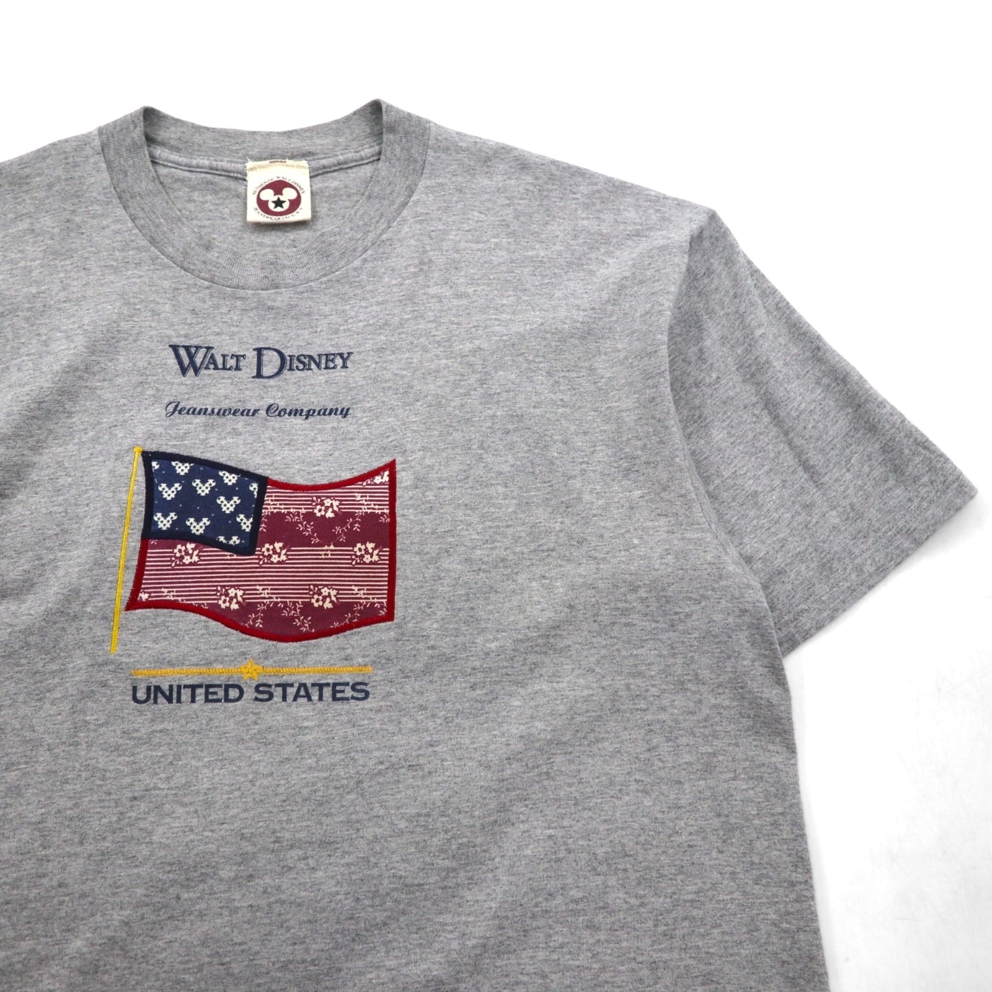 90年代 USA製 WALT DISNEY ディズニー ミッキーマウス キャラクター Tシャツ L グレー コットン 星条旗