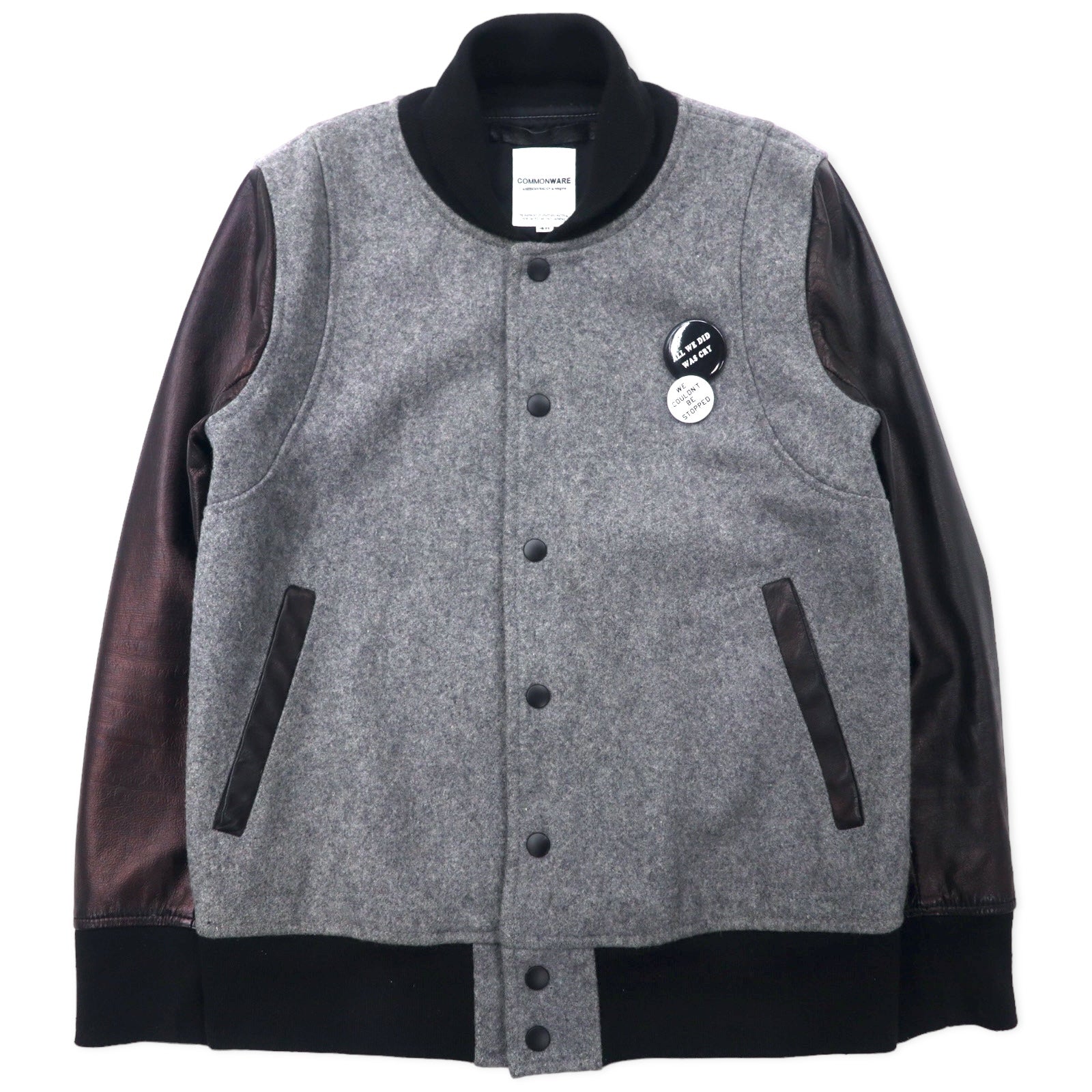 日本然リトテ-古着オンライン-COMMONWARE AMERICAN RAG CIE ＆ MAGINE 袖シープレザー スタジャン 46 グレー ウール 羊革 1344-604MAG-Commonware American Rag CIE & MAGINE Sleeve Sheep Leather Varsity Jacket 46 Gray Wool sheep 1344-604MAG