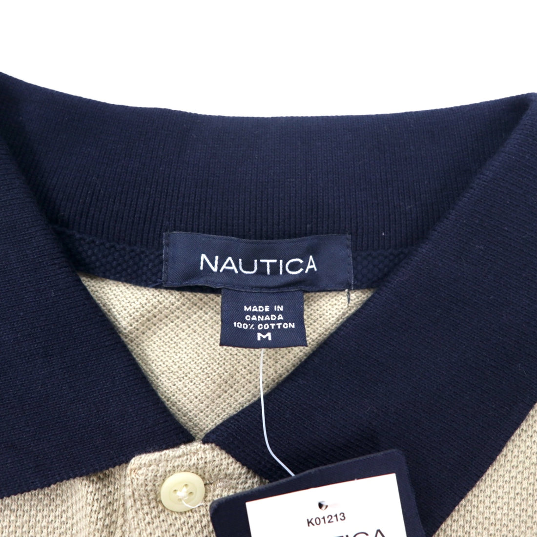 NAUTICA Pique Knit Polo Shirt, Size M, Beige, Striped, Cotton, Unused