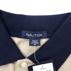 NAUTICA Pique Knit Polo Shirt, Size M, Beige, Striped, Cotton, Unused