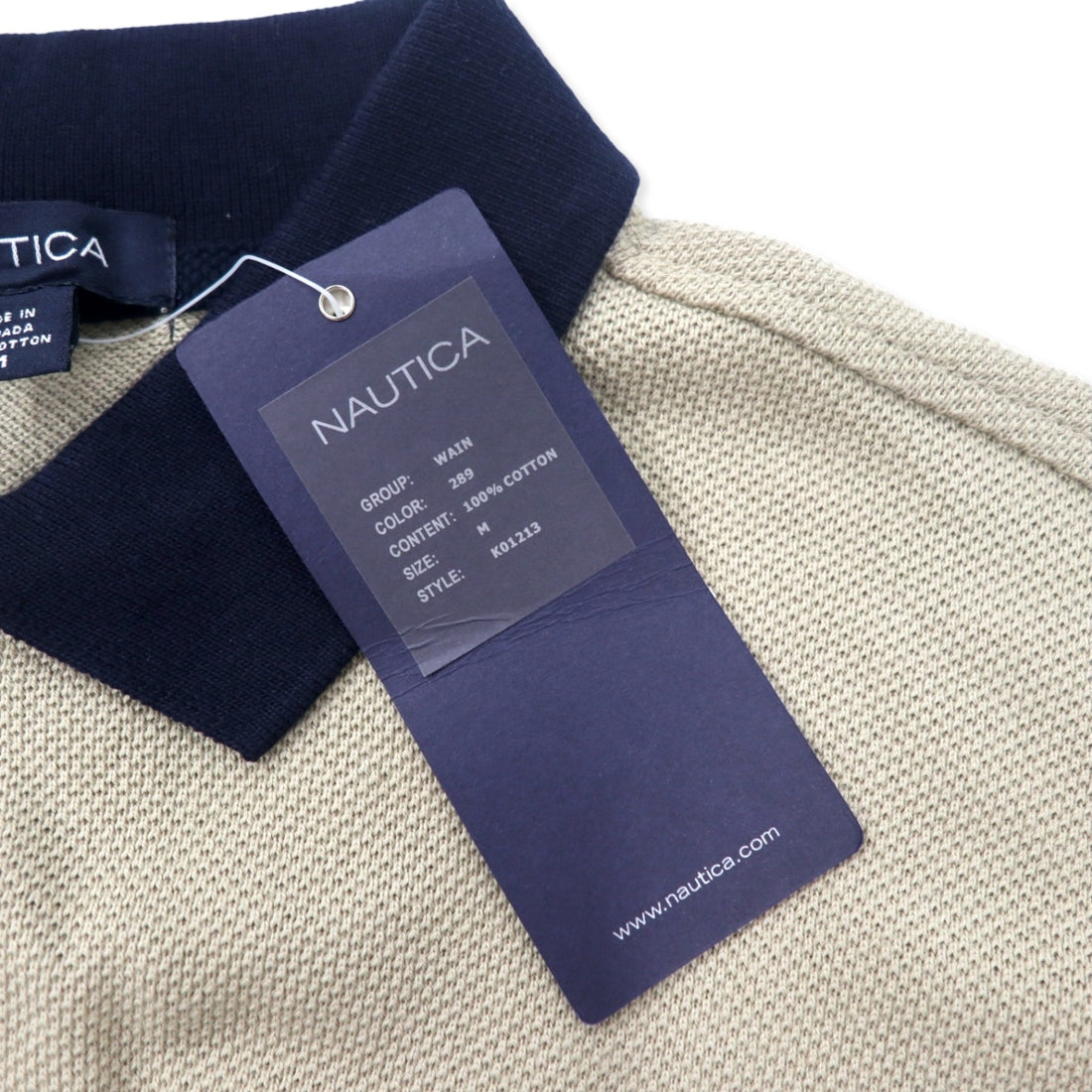 NAUTICA Pique Knit Polo Shirt, Size M, Beige, Striped, Cotton, Unused