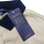 NAUTICA Pique Knit Polo Shirt, Size M, Beige, Striped, Cotton, Unused