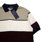 NAUTICA Pique Knit Polo Shirt, Size M, Beige, Striped, Cotton, Unused